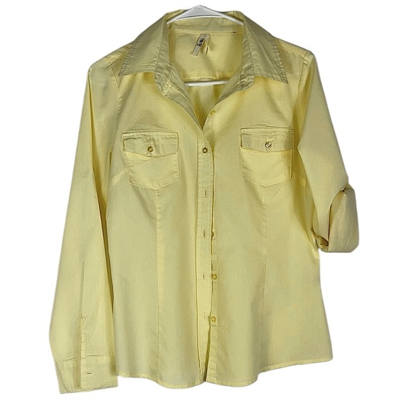 Truth Tops - Truth button down roll tab sleeve yellow top Sz L